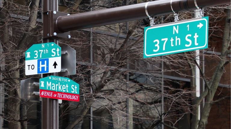 37th and Market street signs at the University City Science Center lab in Philadelphia