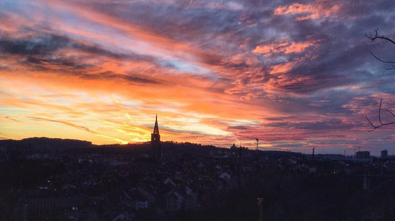 winter view from Rosengarten restaurant in Bern