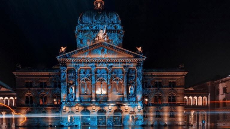 winter light show at Parliament Building in Bern