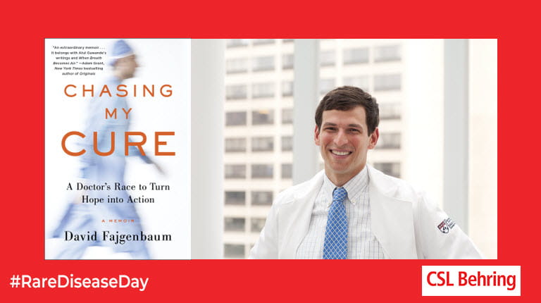 Dr. Fajgenbaum and book cover