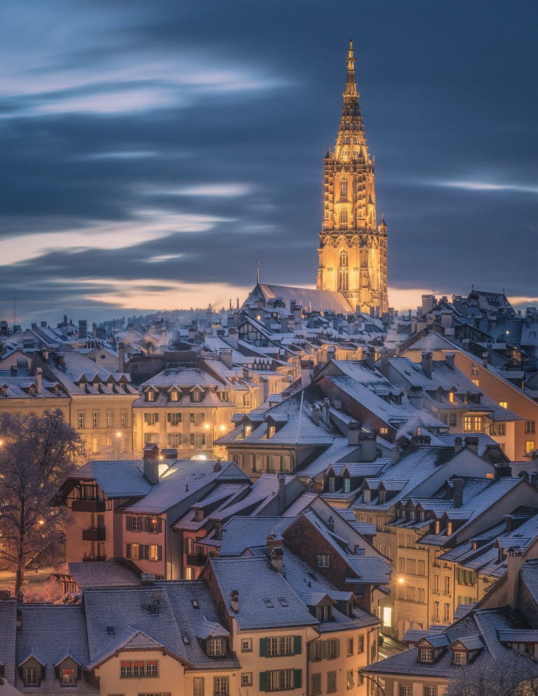 Bern, Switzerland in blue winter scene
