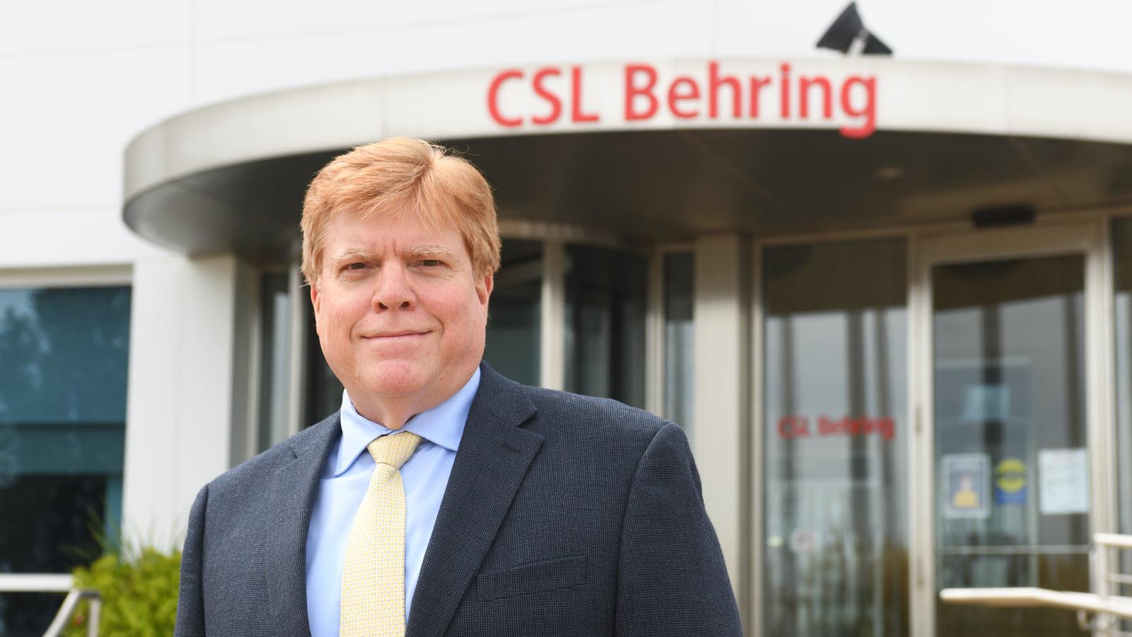 CSL Behring Kankakee GM Jose Gonzales outside the building - credit Kankakee Daily Journal 