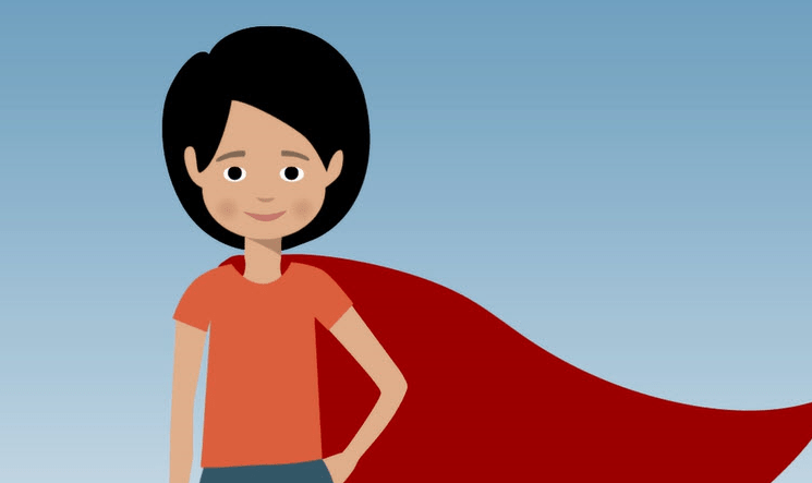 Animated woman as superhero