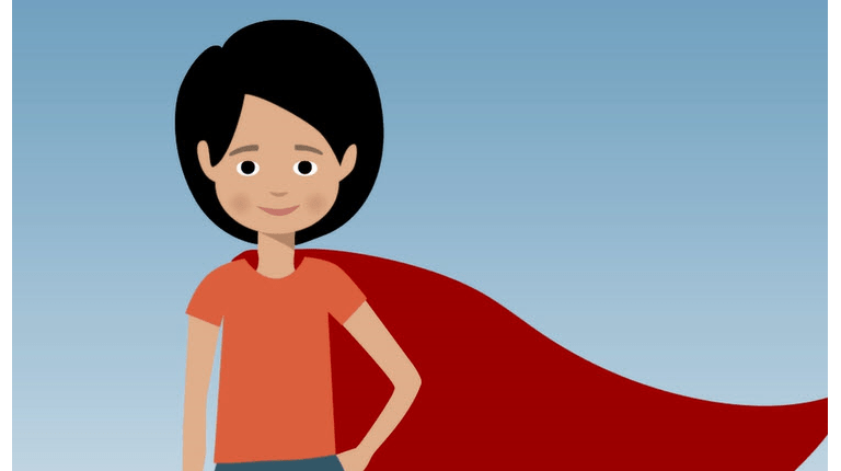 Animated woman as superhero
