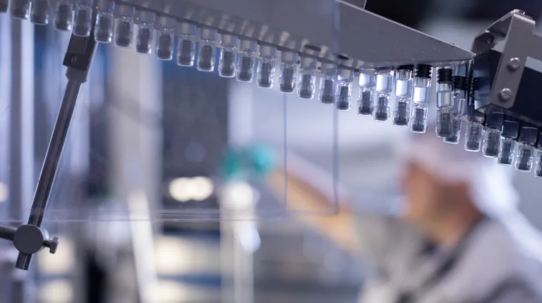 Vials go through inspection at CSL Behring Kankakee, Illinois, manufacturing site