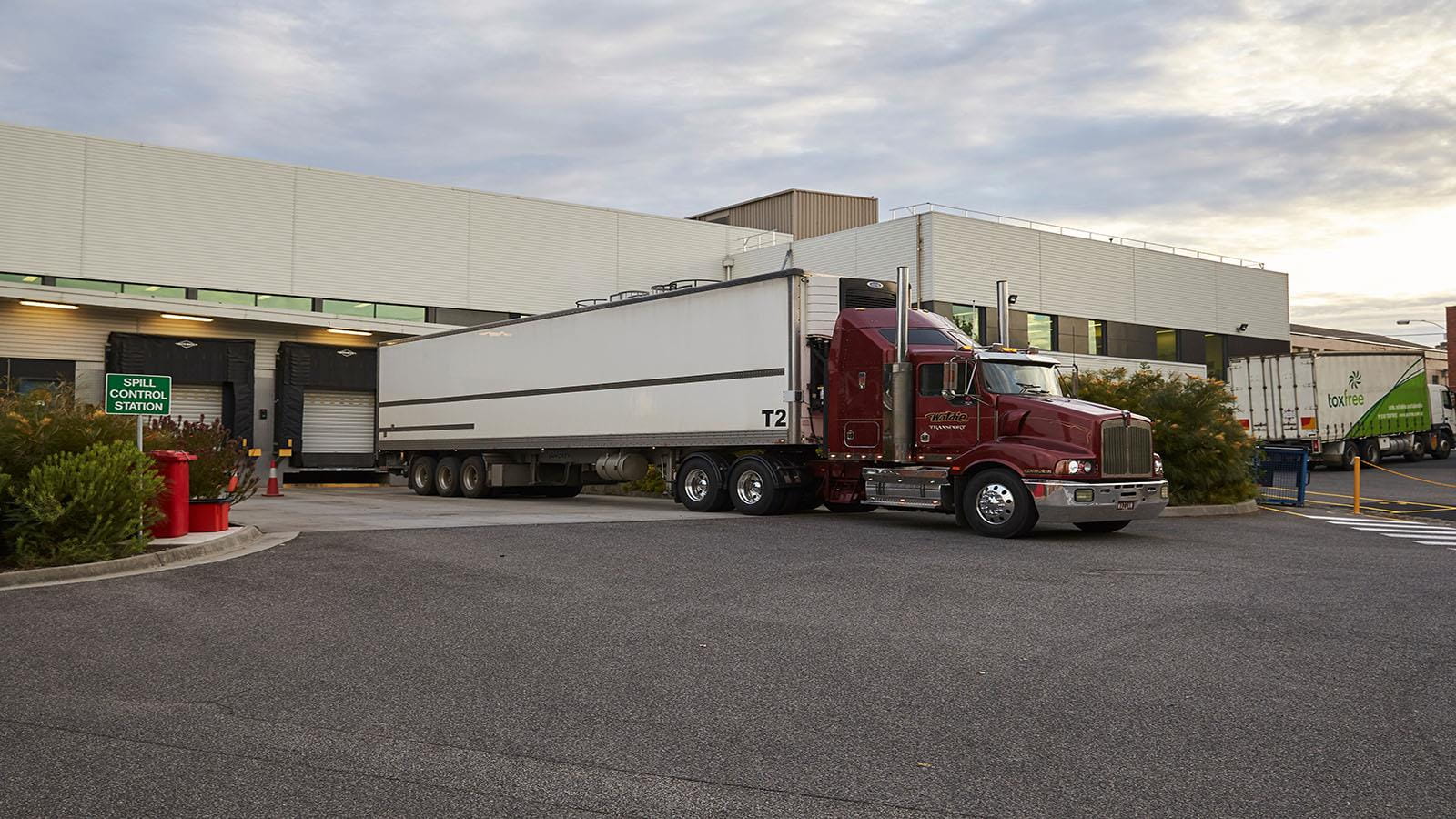Photo of trucks at a Seqirus Facility in Melbourne, Australia.