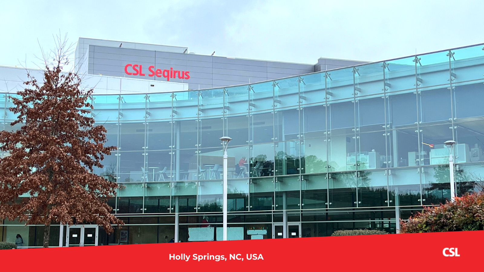 Seqirus' Holly Springs, North Carolina manufacturing site with new logo.