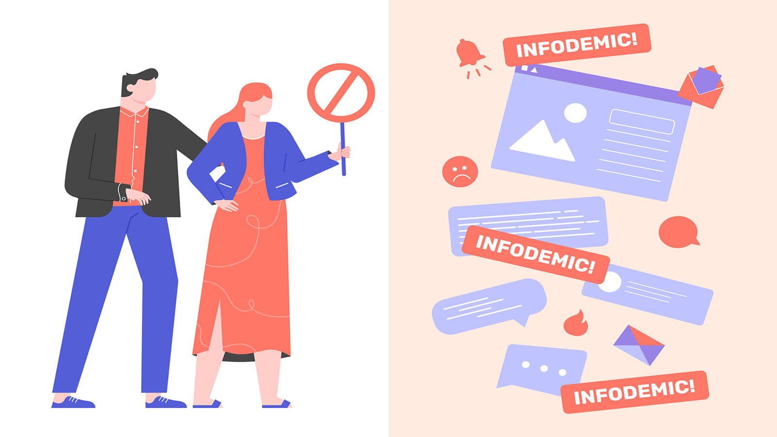 Illustration of people blocking out misinformation.