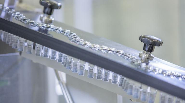 Photo of syringe filling processes at the manufacturing facility at Holly Springs in North Carolina, USA.
