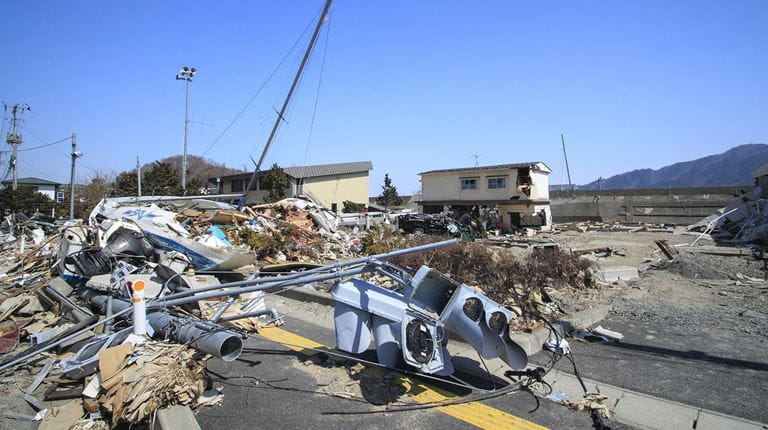 rubble on road in disaster effected area