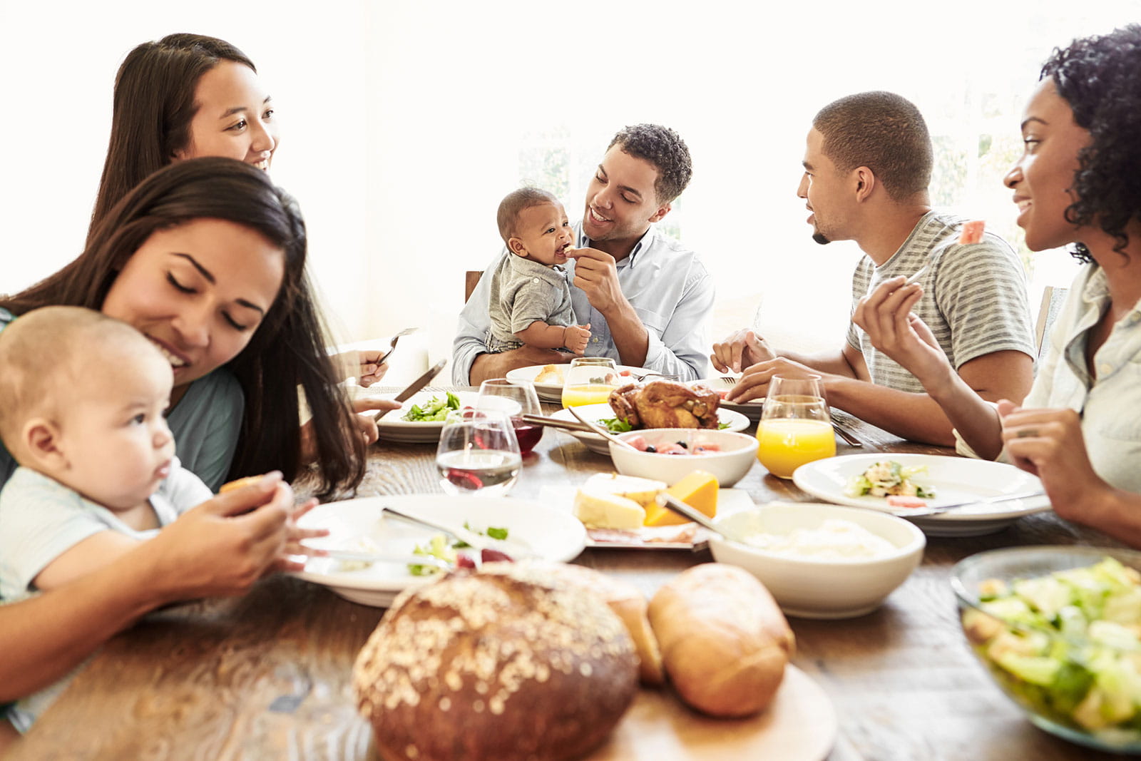 Young family sharing a meal