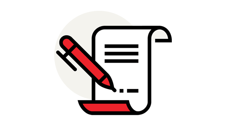 Icon graphic showing a pen and sheet of paper