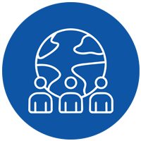 Icon Graphic - shilouettes of 3 people in front of a globe