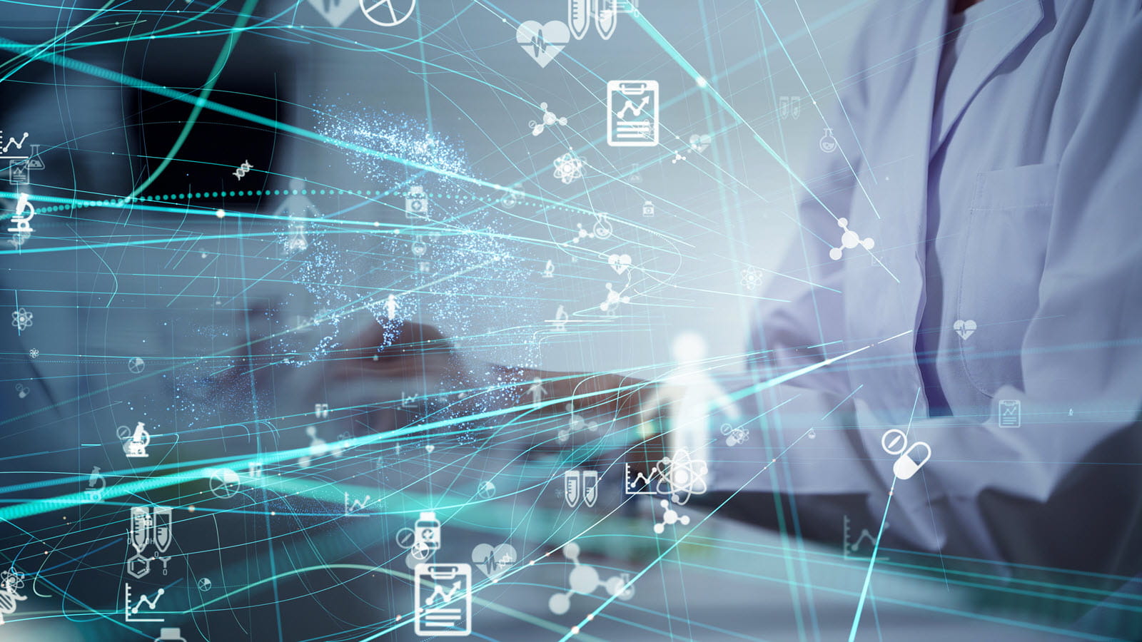 Scientist inputs medical data into a tablet