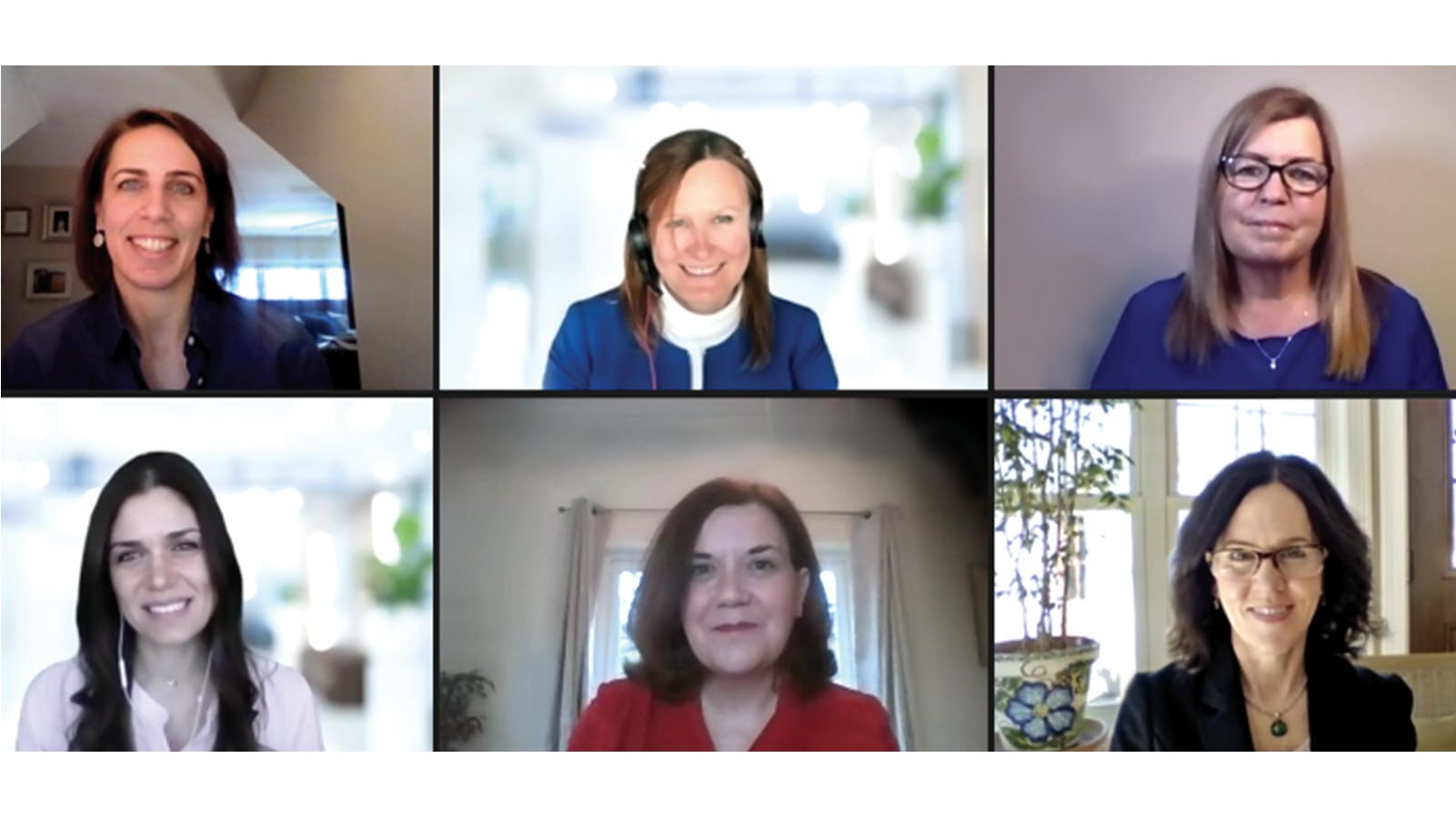 A screenshot of Elizabeth Walker and other attendees of a panel on women's advancement
