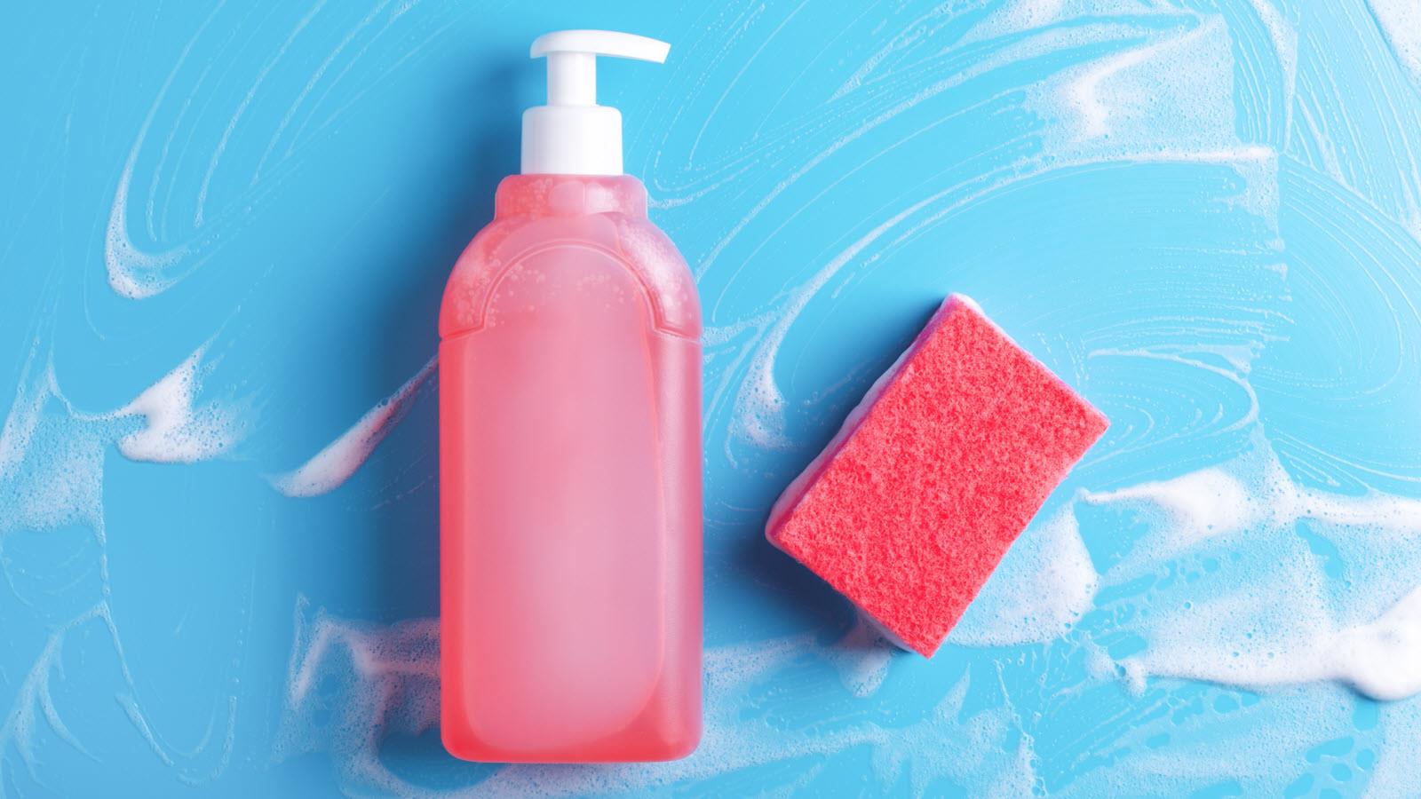 pink soap and sponge