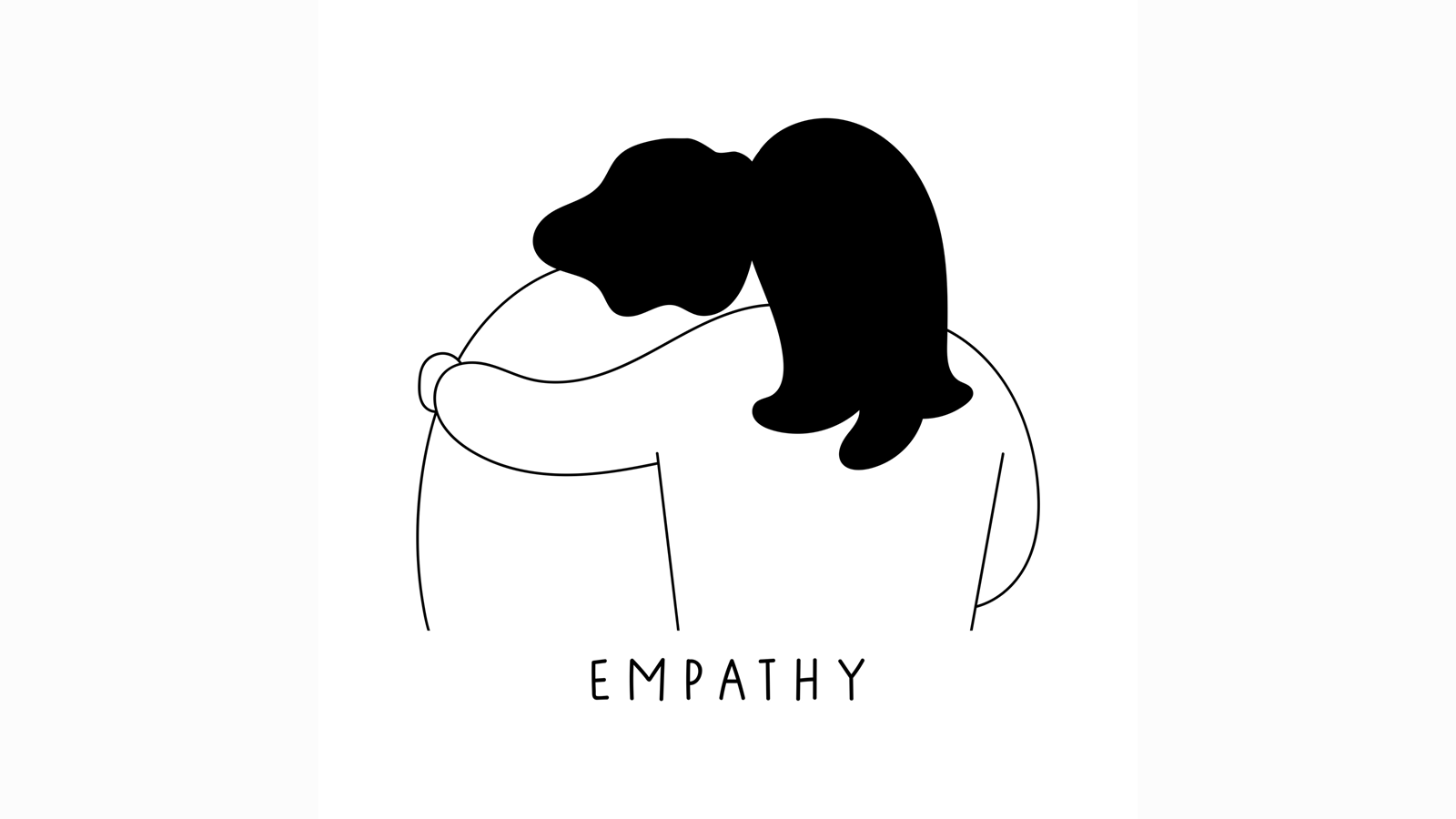 Black and white line drawing of a person with an arm around another