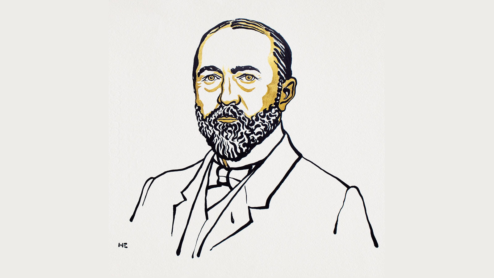 Portrait in black and metallic gold of Emil von Behring by Niklas Elmehed