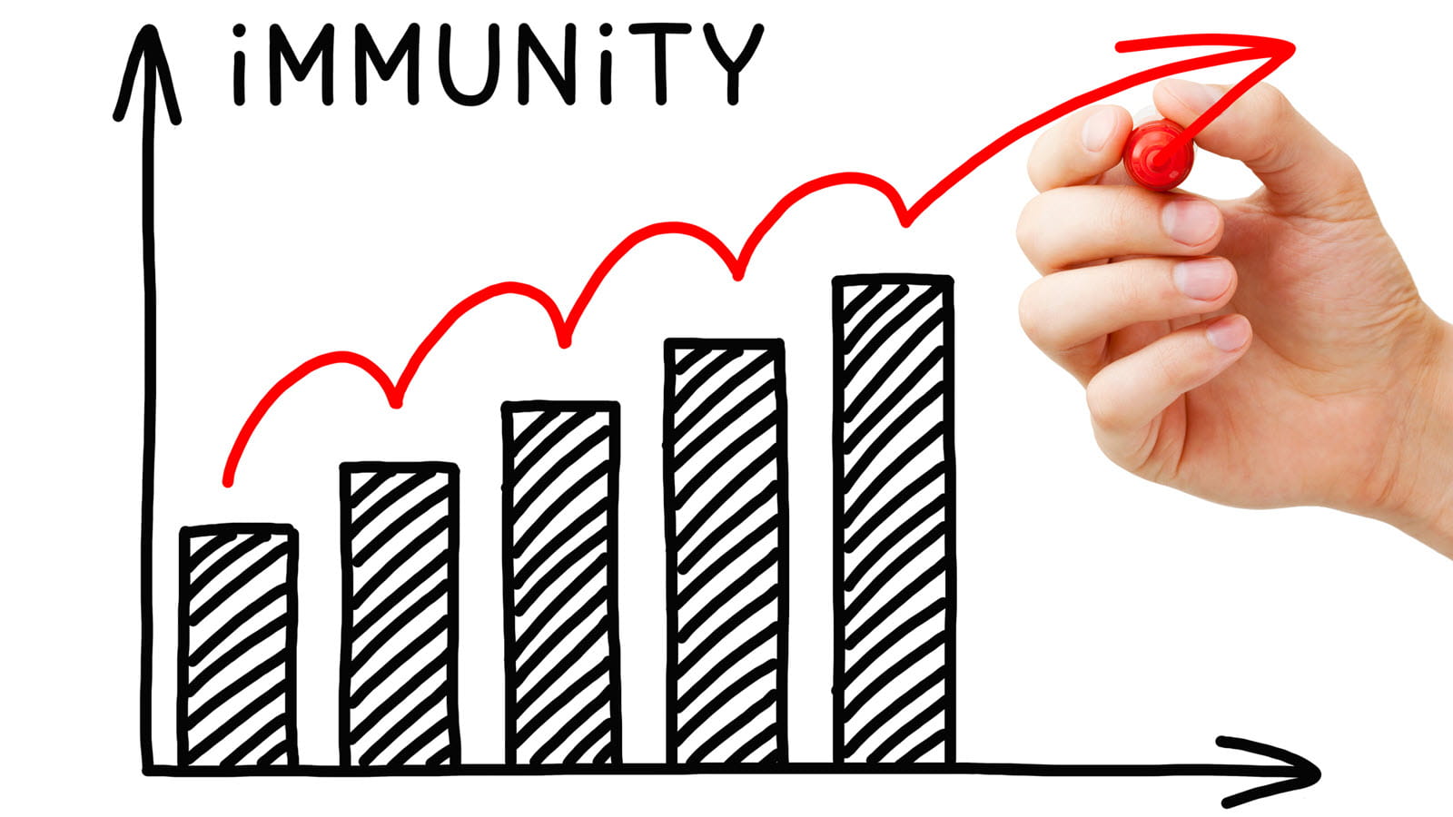 bar chart on white board showing immunity rising
