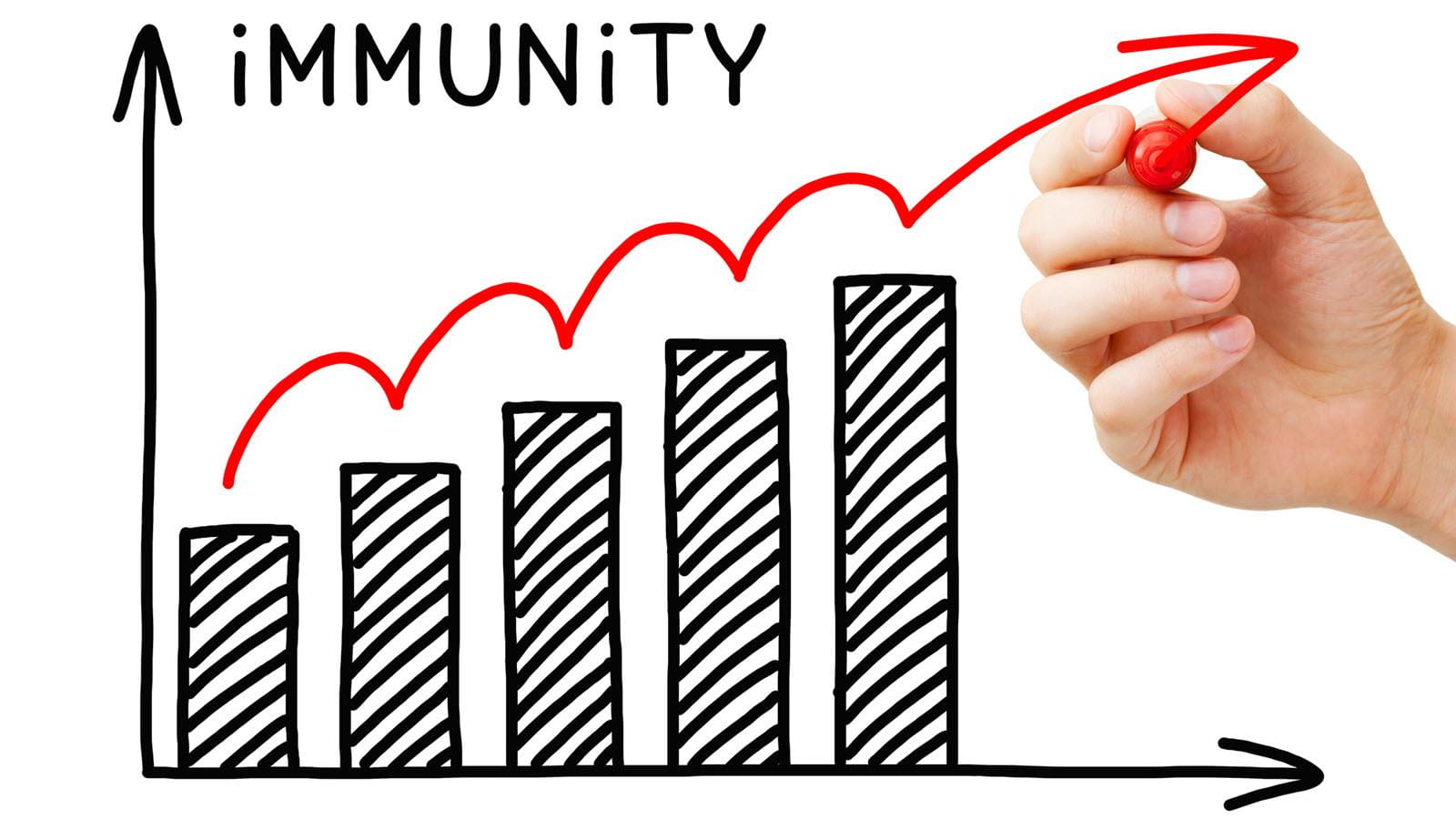 bar chart on white board showing immunity rising