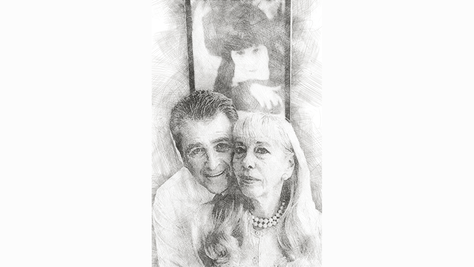 sketch of Fred and Vicki Modell, founders of the Jeffrey Modell Foundation