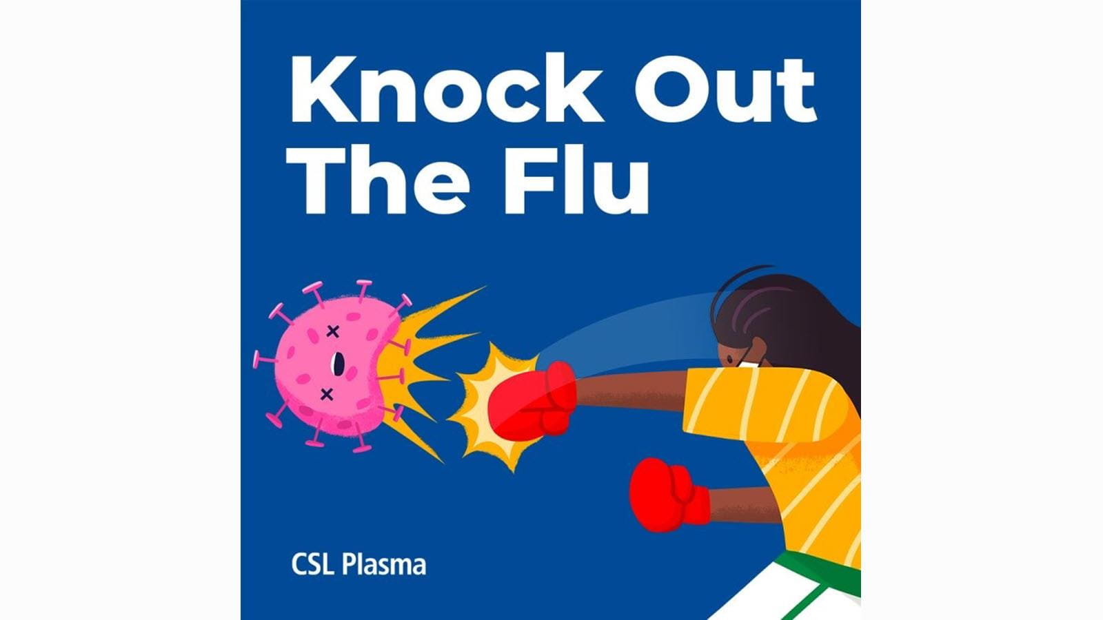 illustration of a boxer punching a flu virus molecule