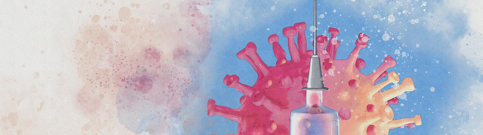 syringe and COVID-19 virus illustration