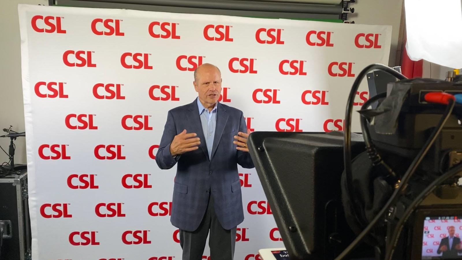 CSL Limited CEO Paul Perreault records a video for employees in the King of Prussia, Pennsylvania studio.