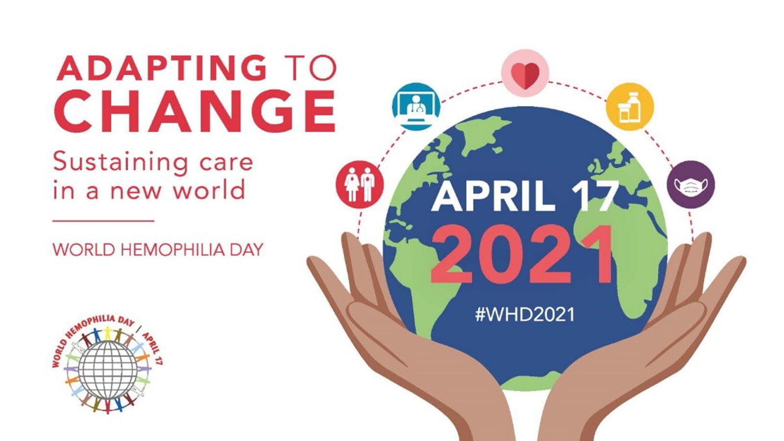 World Hemophilia Day image featuring a globe held by two hands