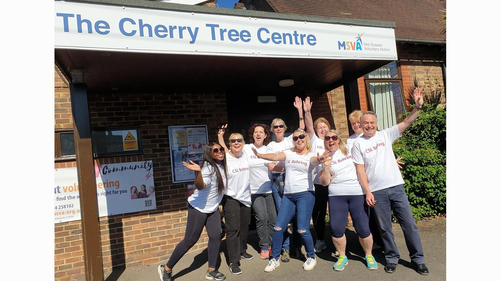 A group of CSL Behring employees outside the Cherry Tree Centre, where they volunteered
