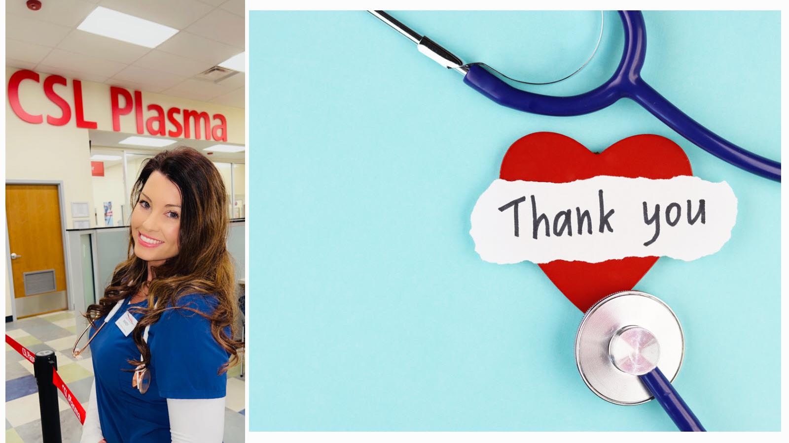 Amanda Driscoll with thank you stethoscope message