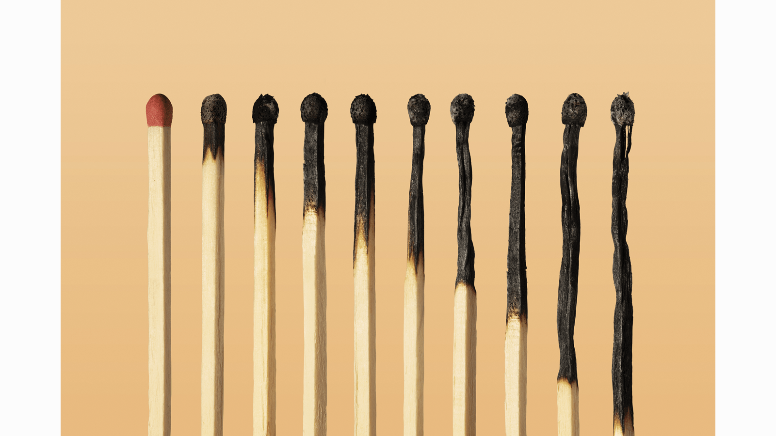 A line of increasingly burned out matches