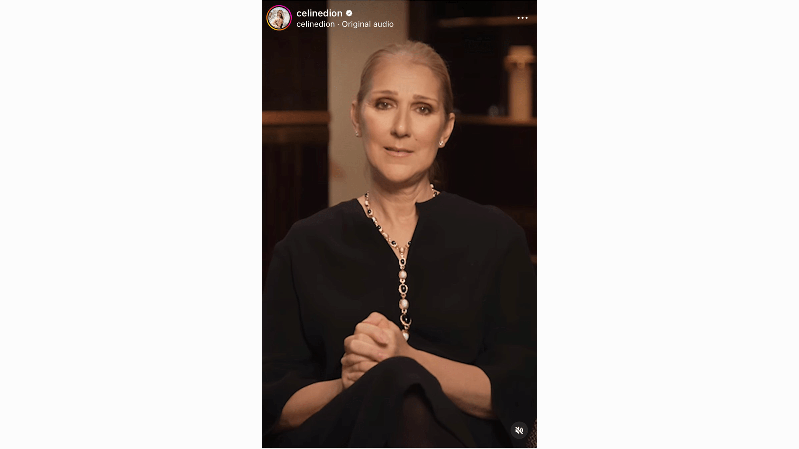 Singer Celine Dion speaking to fans via a recorded video on Instagram