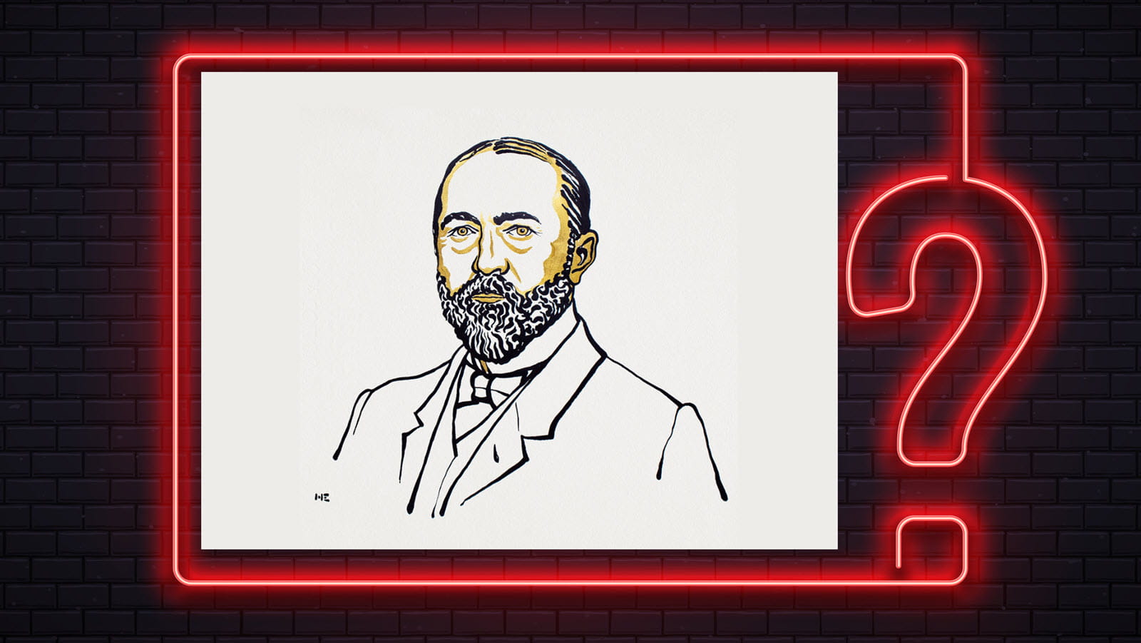 Emil von Behring in a neon question mark frame