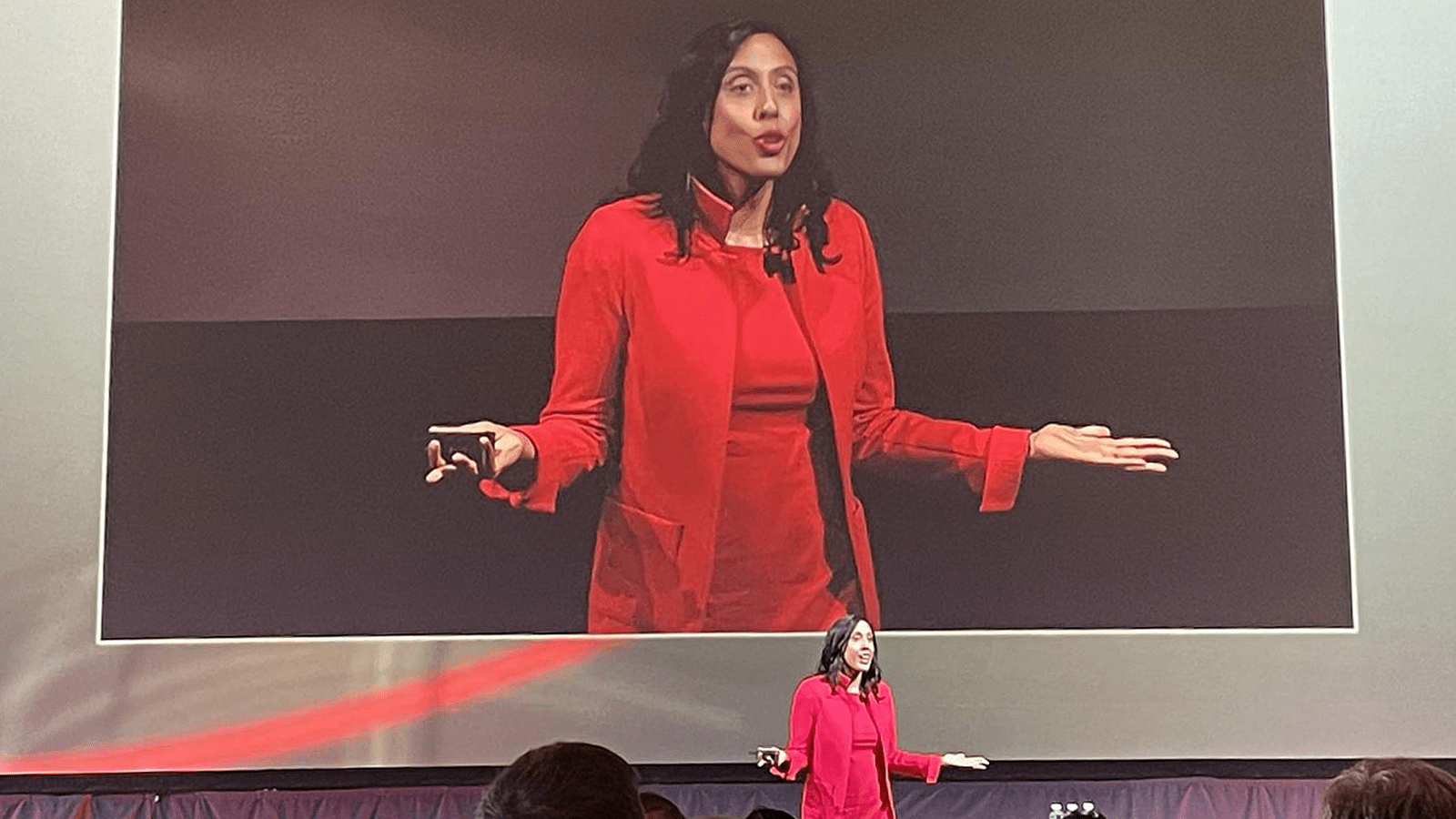 Collaboration expert Erica Dhawan on stage at a CSL meeting