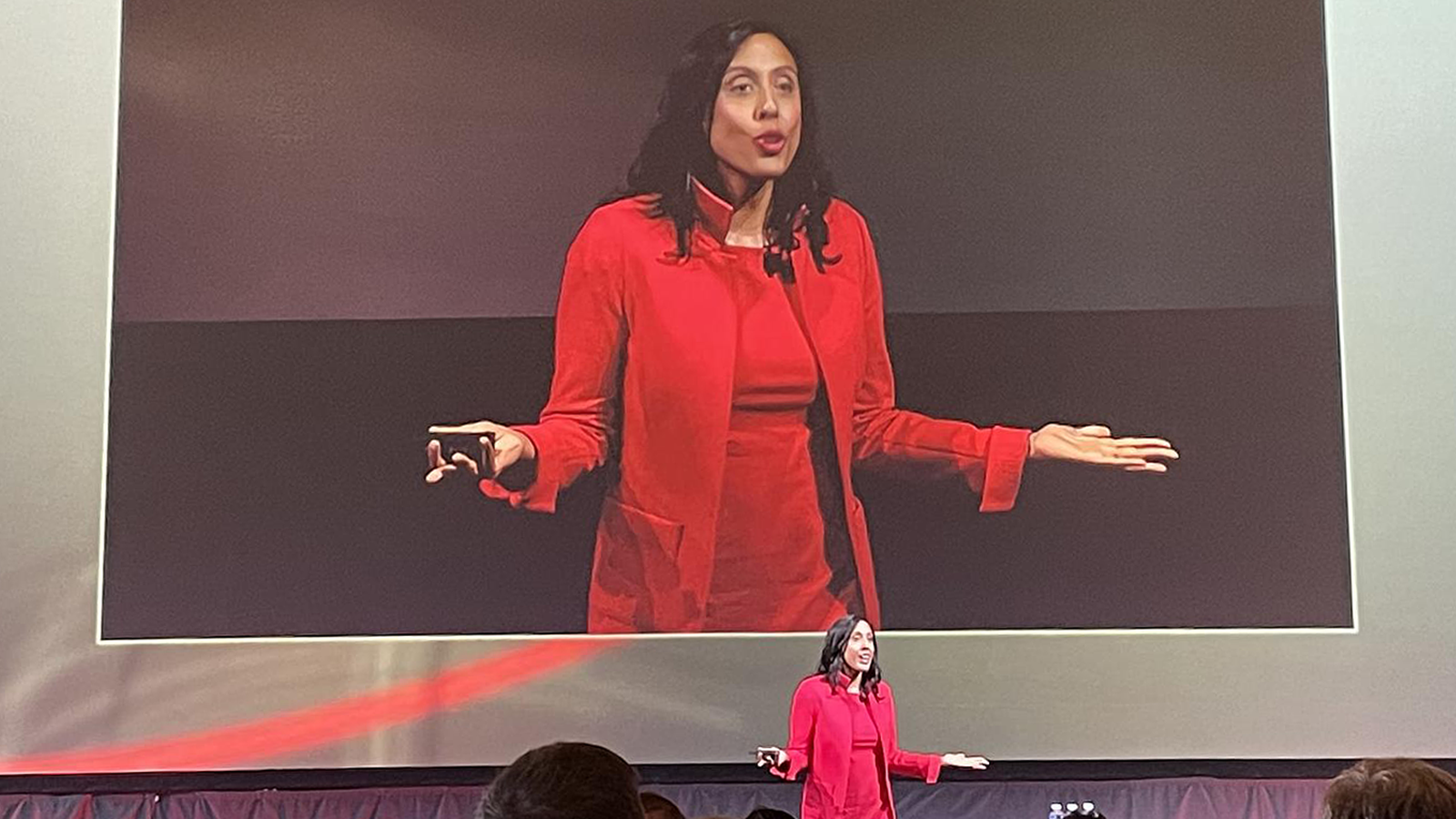Collaboration expert Erica Dhawan on stage at a CSL meeting