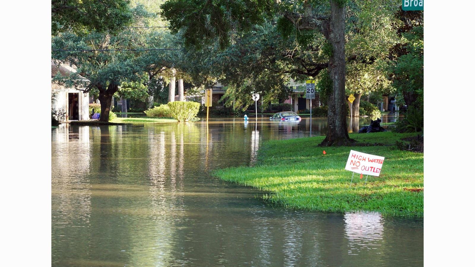 a flooded neighborhood street