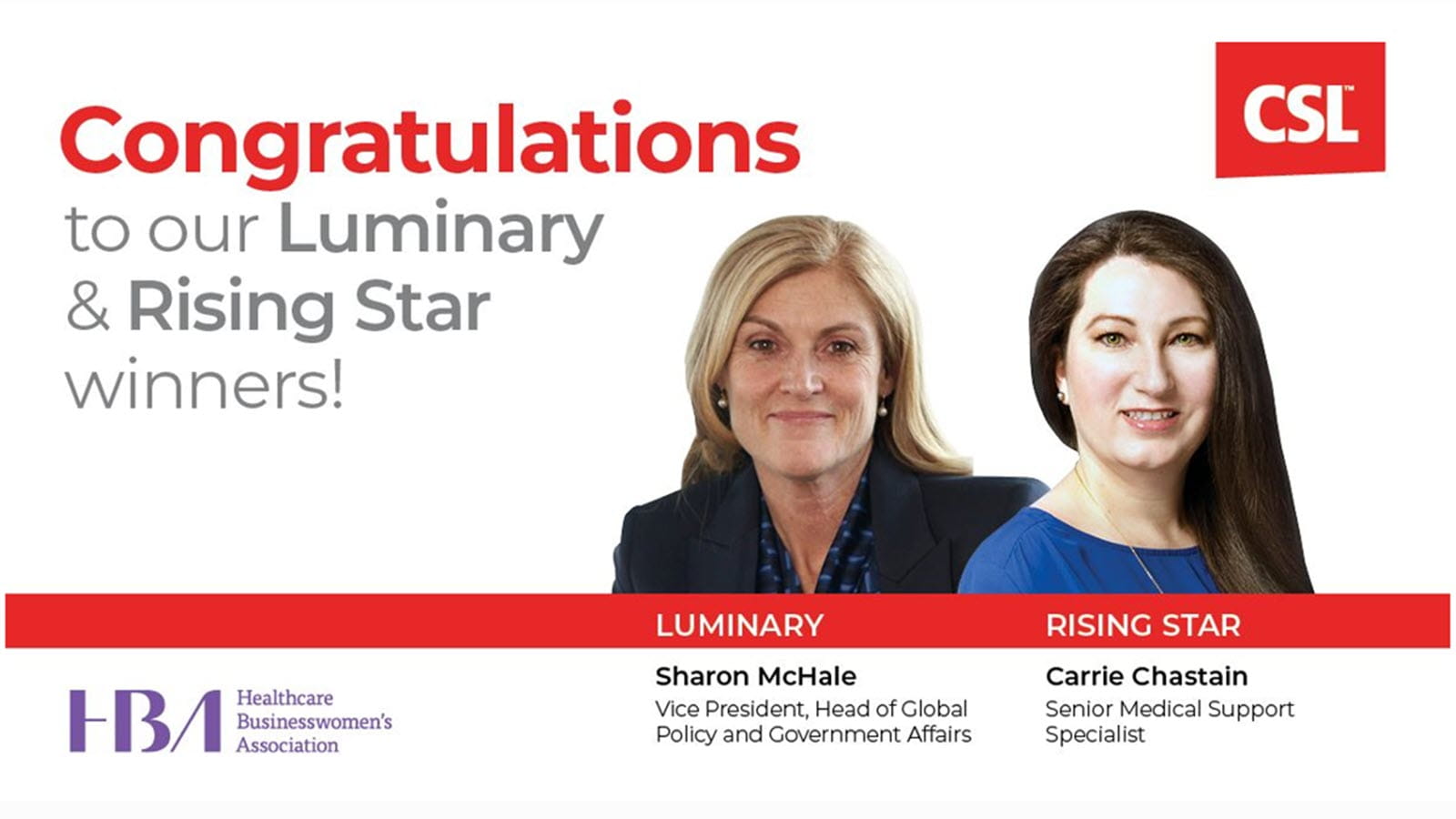 HBA winners Sharon McHale and Carrie Chastain