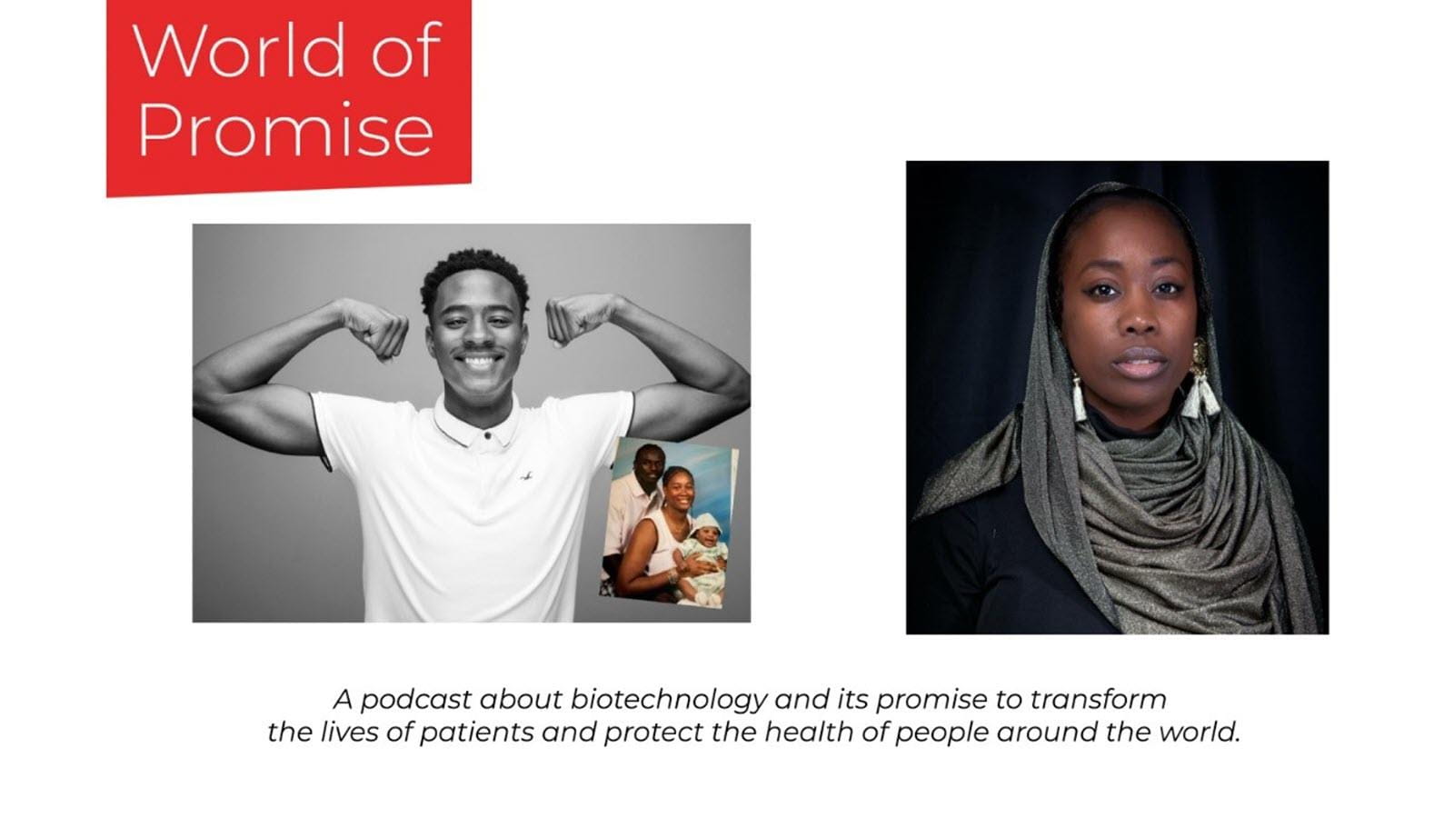 Portraits of Santonio Holmes III and Tahira Austin, two sickle cell disease advocates