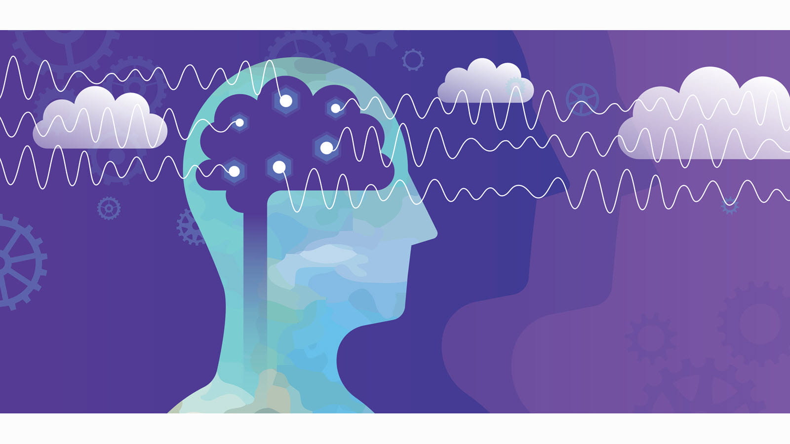 illustration of a brain as blue sky with white clouds