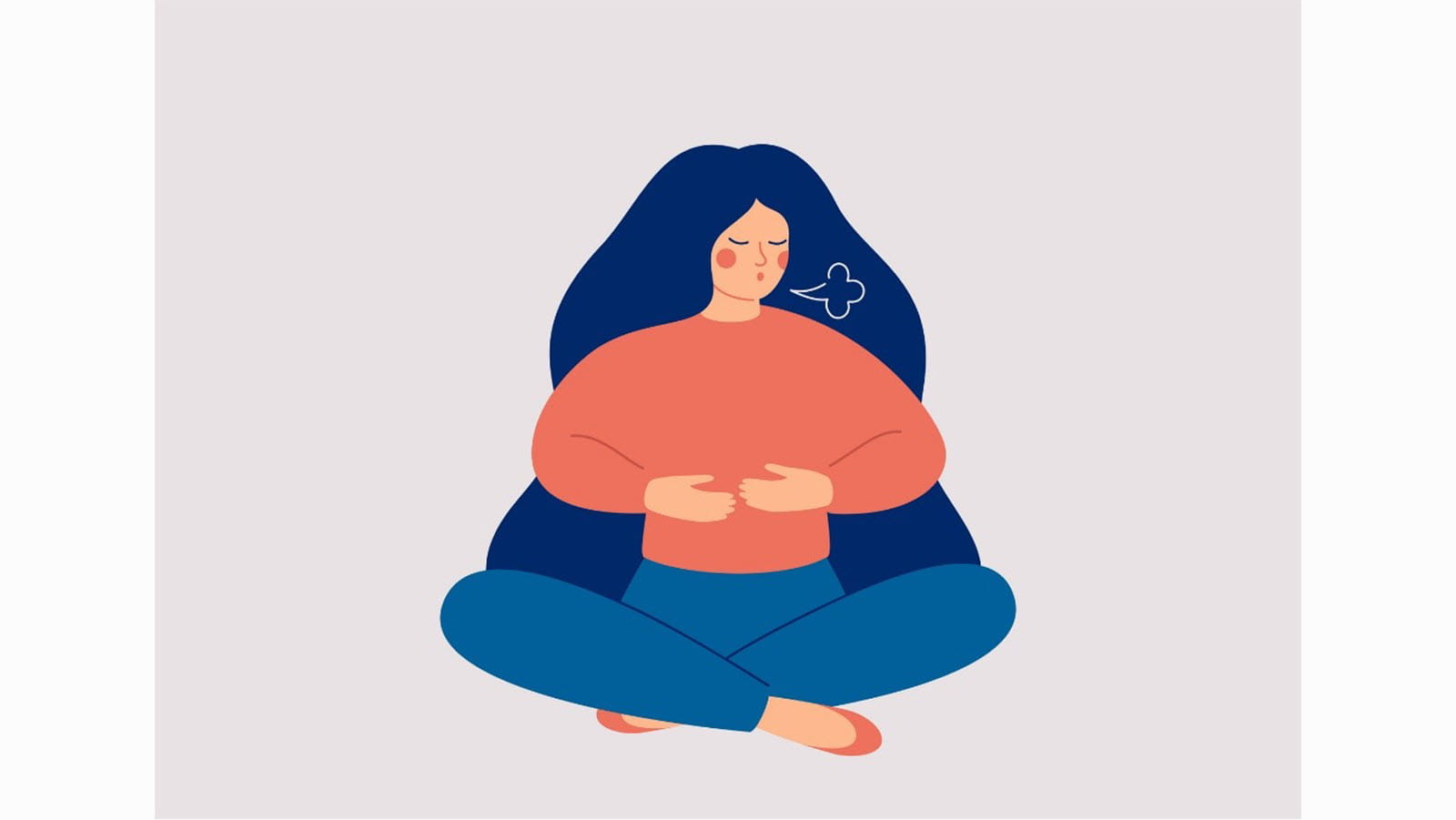 illustration of a woman mediating and exhaling