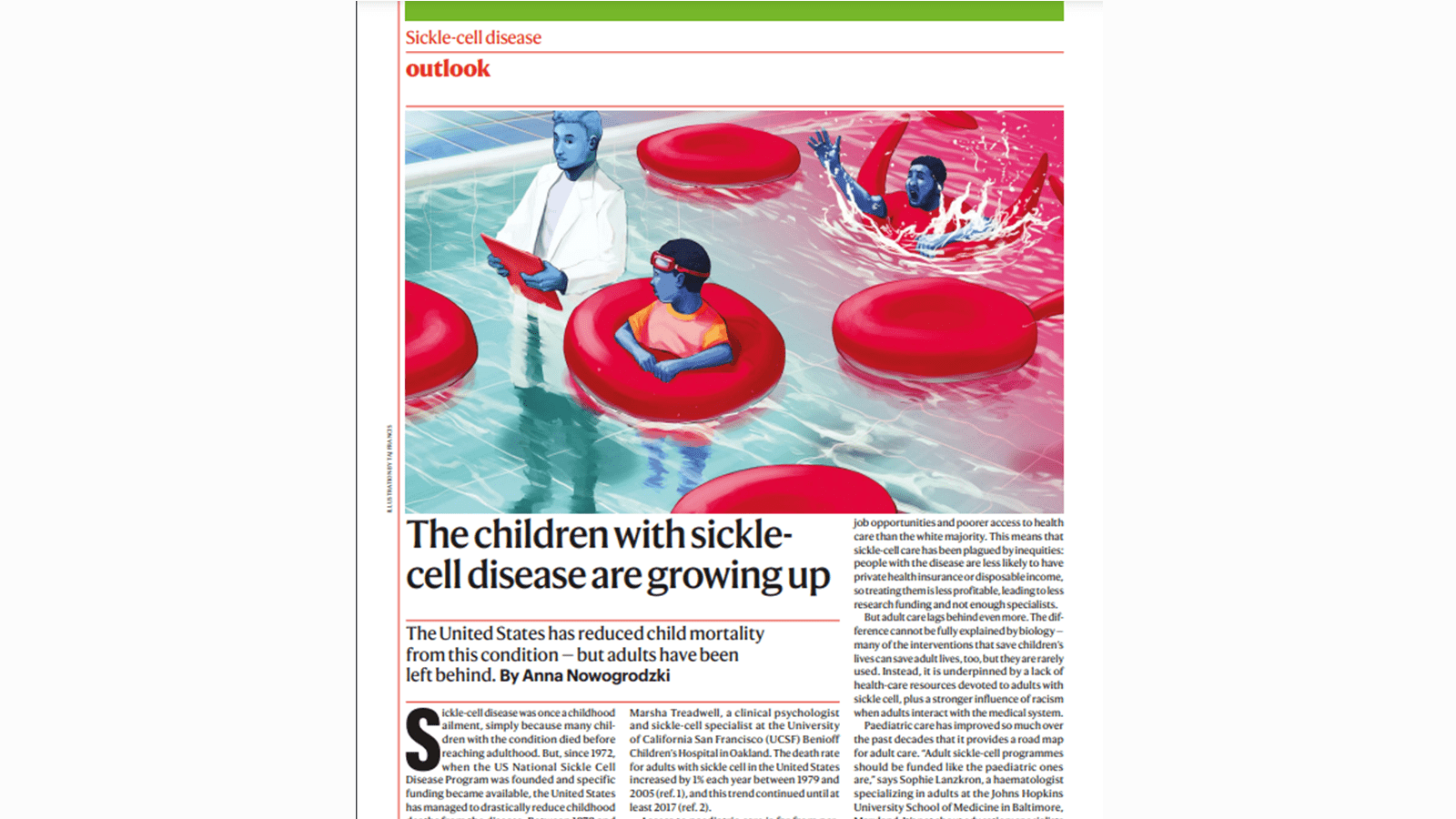 Screenshot of a supplement in the journal Nature featuring red blood cells as life preservers