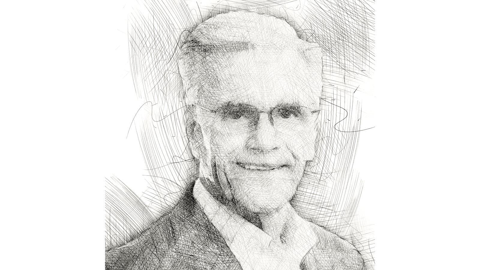 Sketch portrait of Peter Saltonstall, CEO of the National Organization for Rare Disorders (NORD)