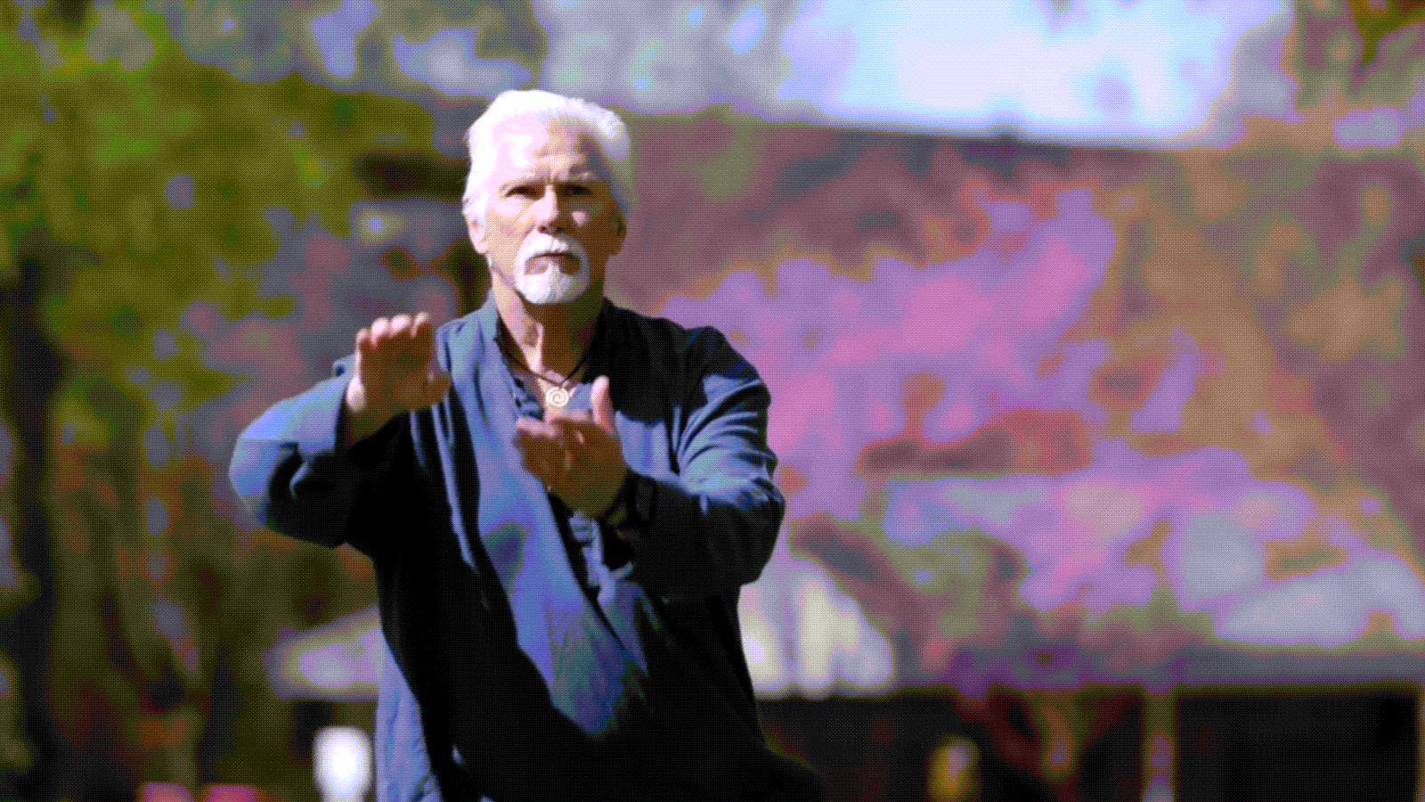 Hemophilia B patient Rick does Tai Chi outdoors 