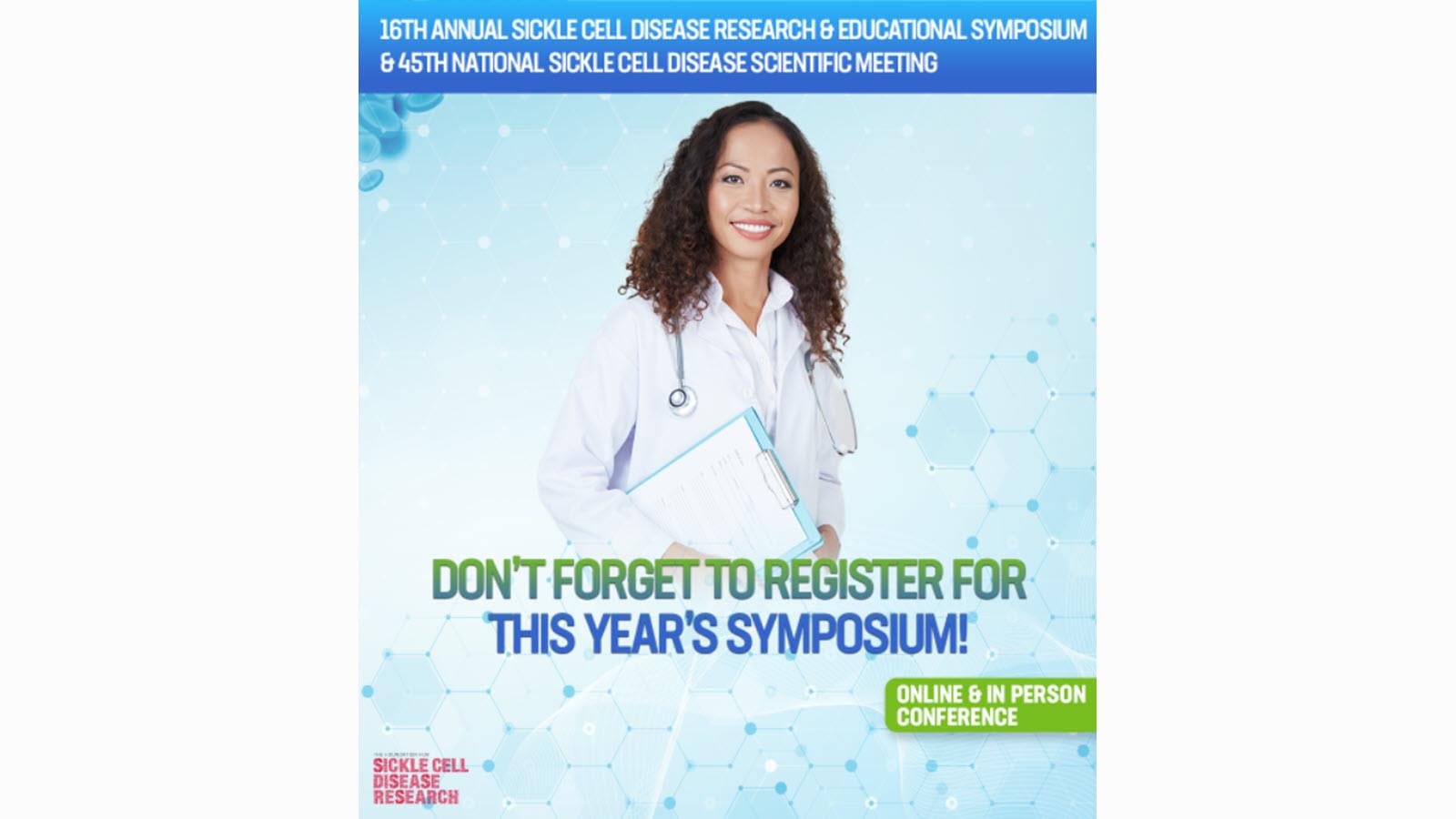 image of female health care professional promoting the 2022 Annual Sickle Cell Disease Research and Educational Symposium