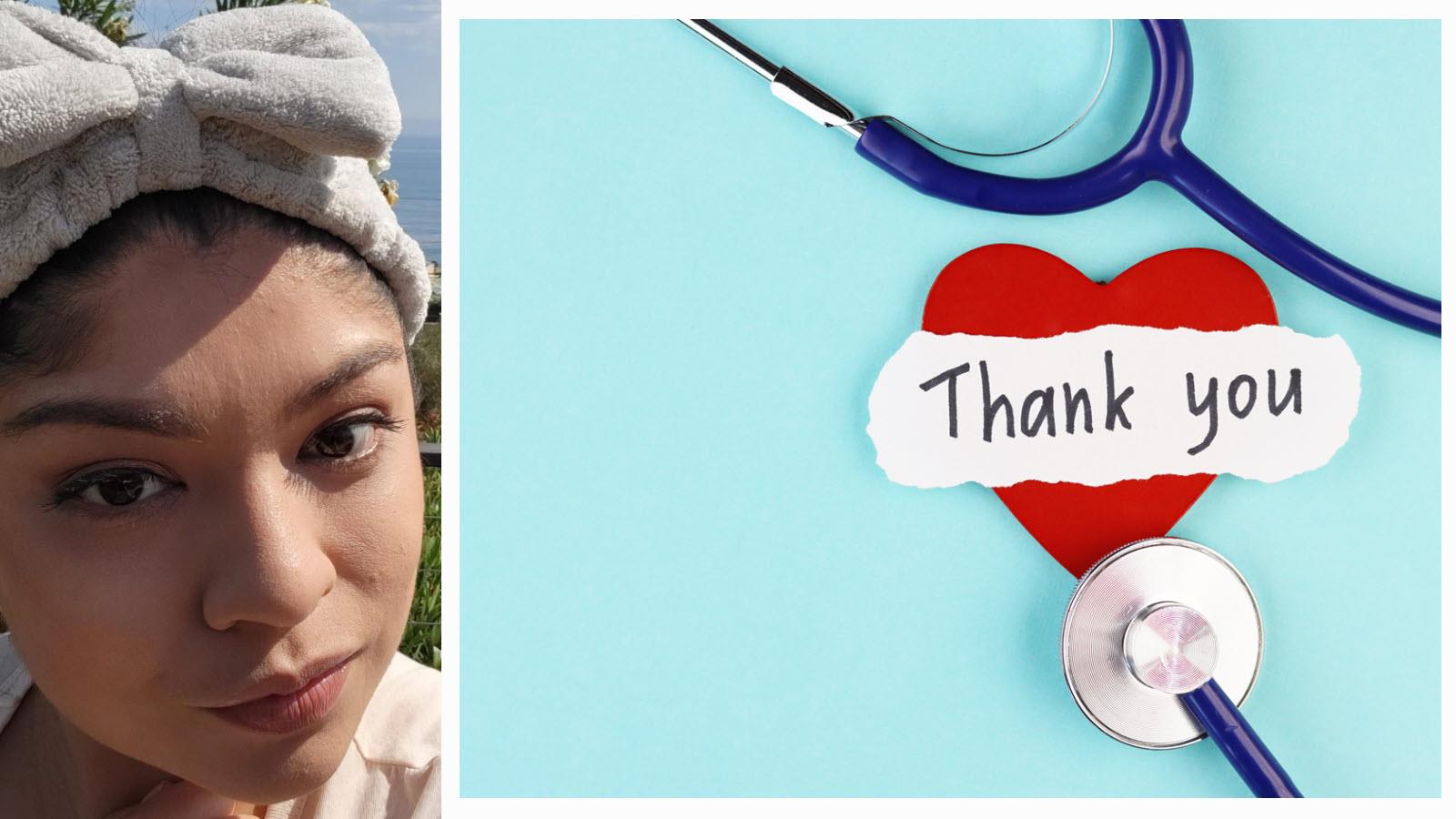 Nurse Taylor with thank you stethoscope message