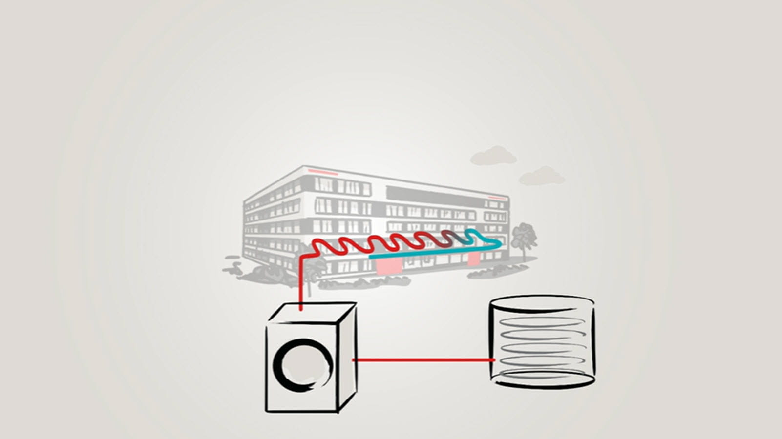 Illustration of the new CSL R&D building in Marburg, Germany, demonstrating how the sustainable HVAC system works