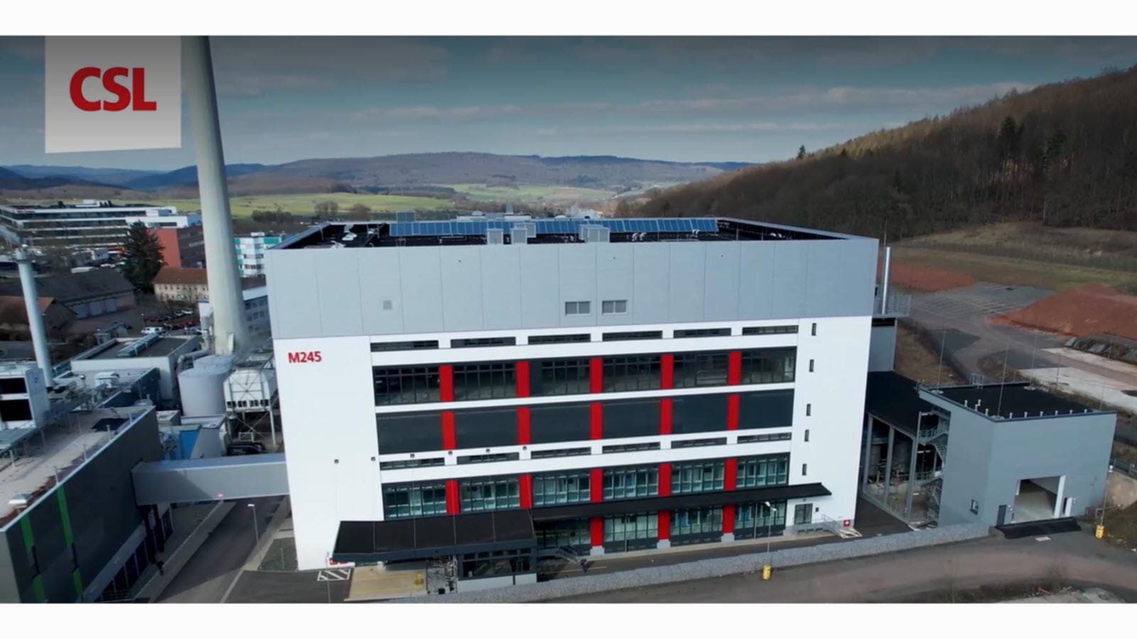 Aerial view of CSL Behring's new plasma fractionation facility in Marburg, Germany