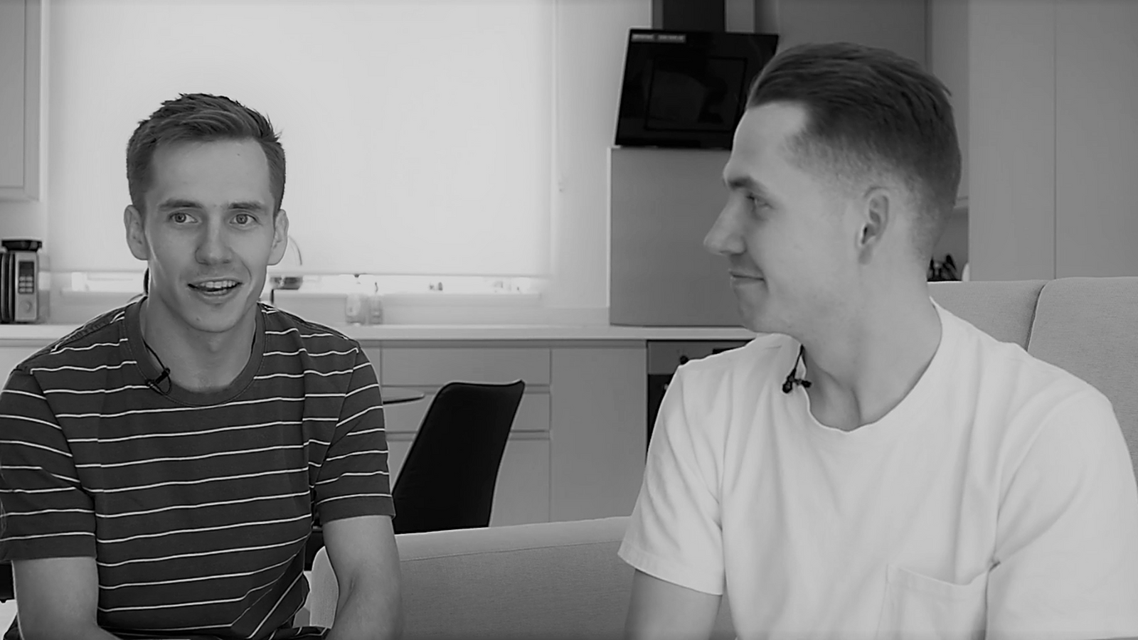 Black and white photo of Alex and Josh, twin brothers who live with hemophilia