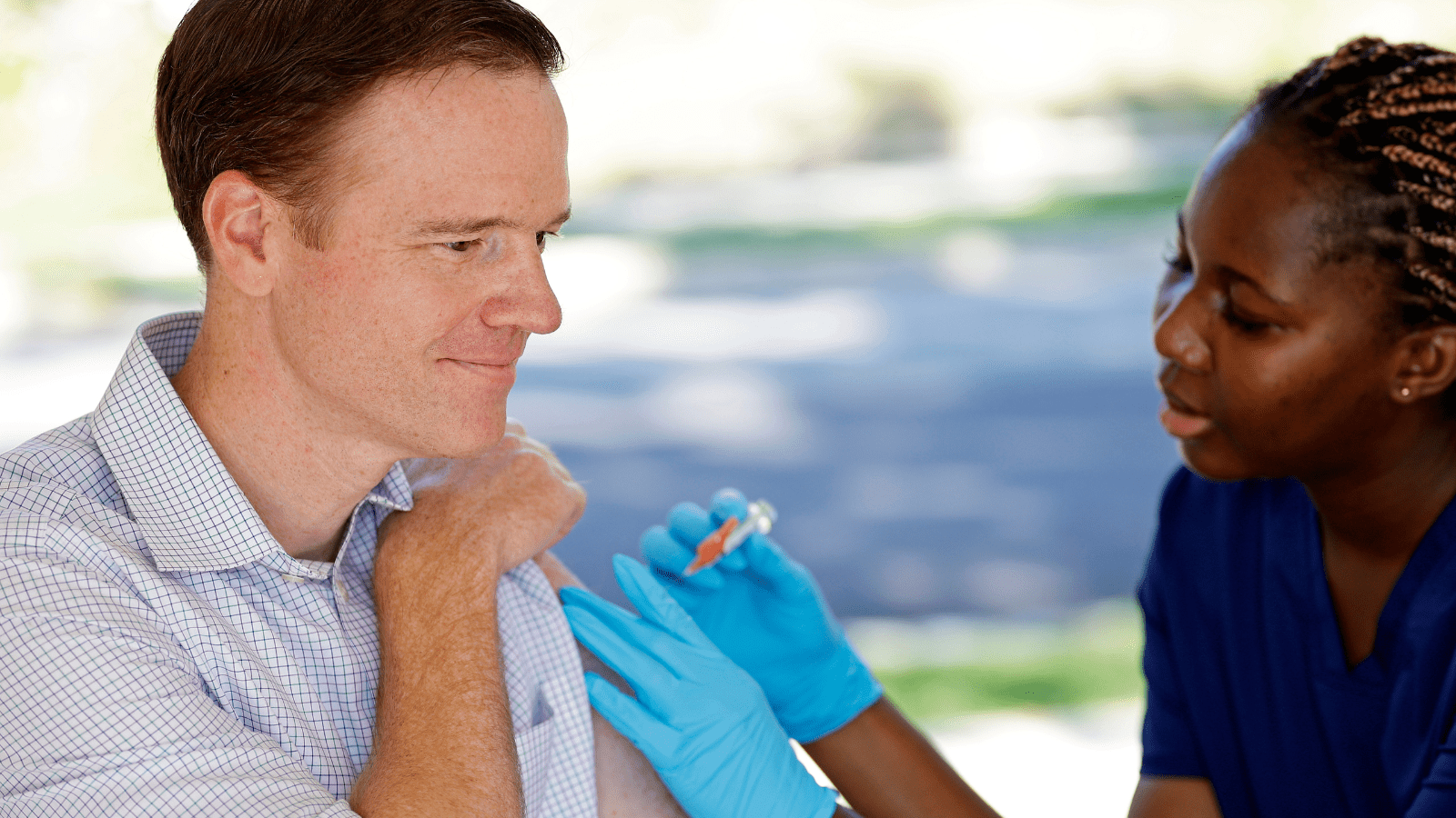 Brian Reynolds receives a flu shot